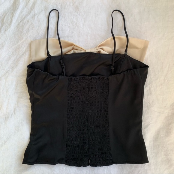 Reformation Natalie Satin Silky Bow Ribbon Strapless Tube Cami Top Black Cream - Picture 7 of 8